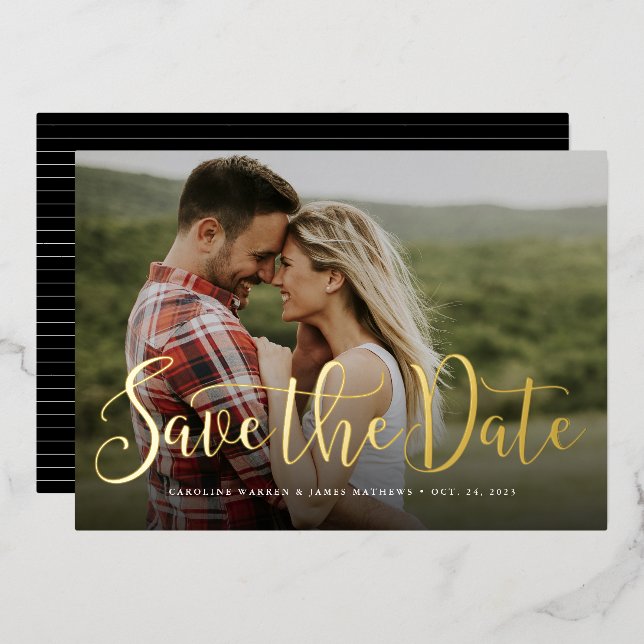 Simple elegant script photo save the date (Front/Back)