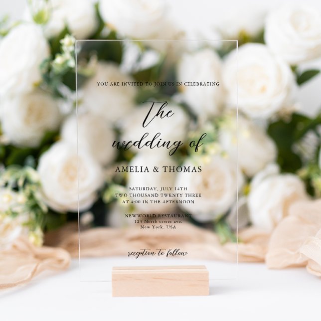 Simple Elegant Script Photo Wedding Acrylic Invitations (Creator Uploaded)