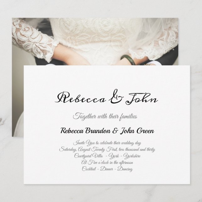 Simple Elegant Script Photo Wedding Invitation (Front/Back)