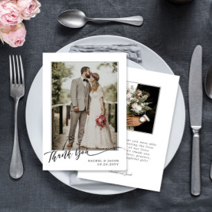 Simple Elegant Script Photo Wedding Thank You Card
