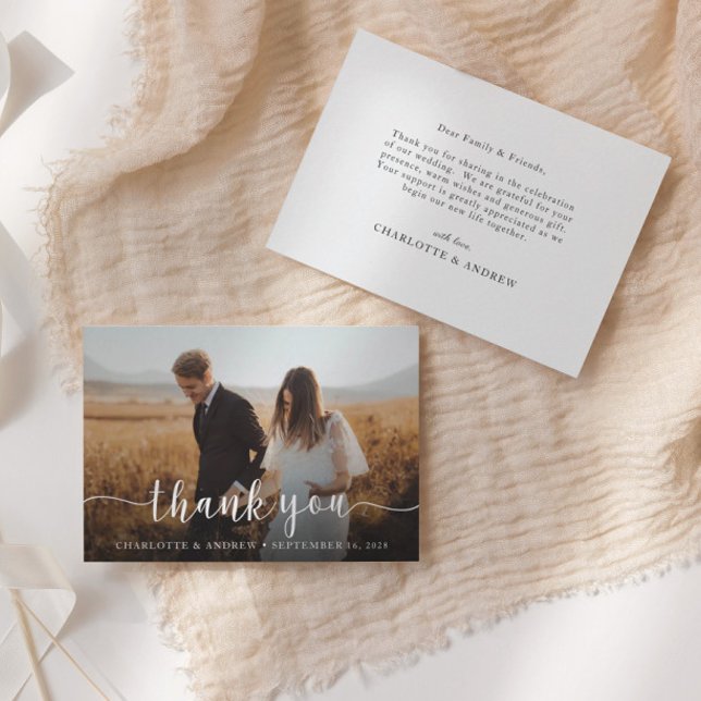 Simple Elegant Script Photo Wedding Thank You Card (Creator Uploaded)