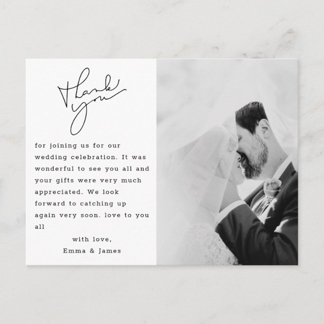Simple Elegant Script Photo Wedding Thank You Postcard (Front)