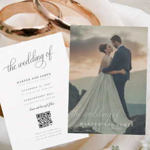 Simple Elegant Script QR Code Photo Budget Wedding Invitation