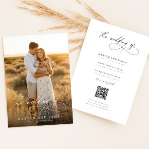 Simple Elegant Script QR Code Photo Budget Wedding Invitation