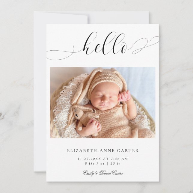 Simple Elegant Script Swashes Minimalist Modern Announcement (Front)