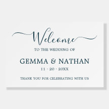 Simple Elegant Script Teal Wedding Welcome Sign