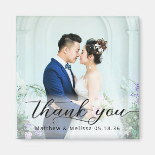 Simple Elegant Script Thank You Wedding Photo Magnet