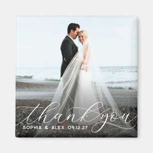 Simple Elegant Script Thank You Wedding Photo Magnet