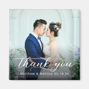 Simple Elegant Script Thank You Wedding Photo Magnet