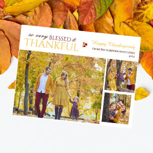 Simple Elegant Script thanksgiving family 3 photo Holiday Postcard
