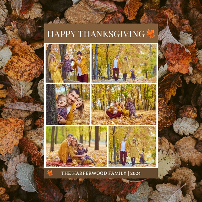 Simple Elegant Script thanksgiving family 6 photo Holiday Card (Creator Uploaded)