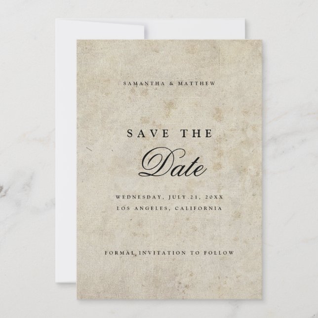 Simple Elegant Script Vintage Wedding Save The Date (Front)