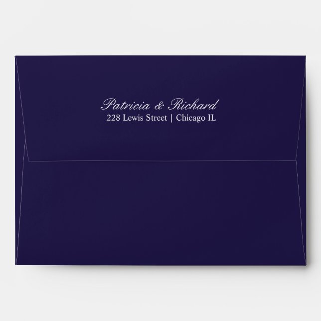 Simple Elegant Script Wedding Navy Blue Envelope (Back (Top Flap))