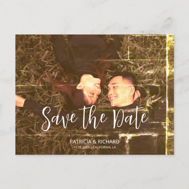 Simple elegant script Wedding Save The Date Photo Postcard (Front)