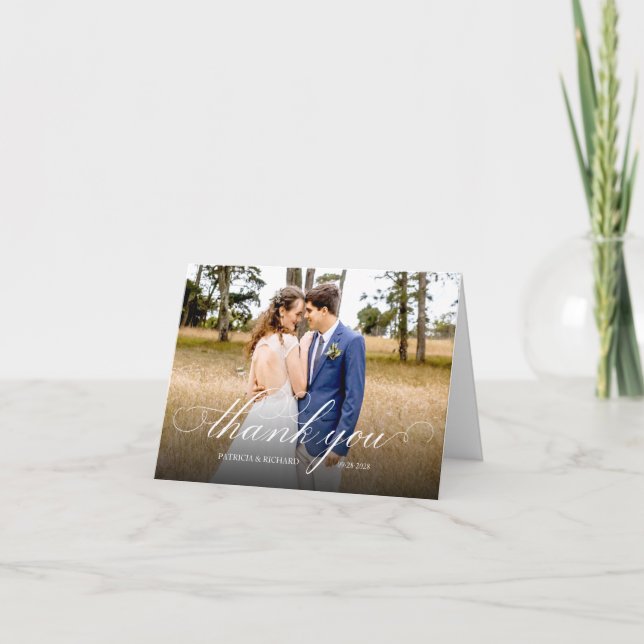 Simple Elegant Script Wedding Thank You Photo (Front)