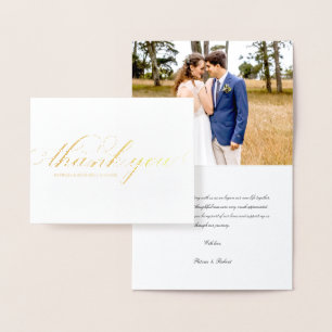 Simple Elegant Script Wedding Thank You Photo Foil Card