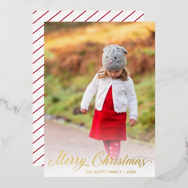 Simple Elegant Scrpt Modern Christmas Foil Holiday Card (Front/Back)