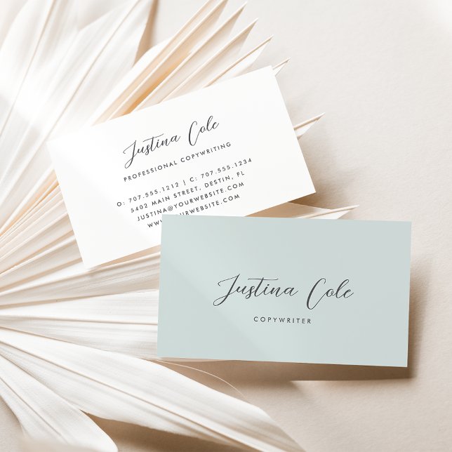 Simple Elegant Sea & Grey Calligraphy Script Business Card (Creator Uploaded)