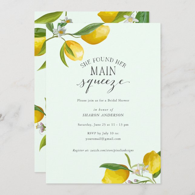 Simple elegant She found her main squeeze Bridal   Invitation (Front/Back)