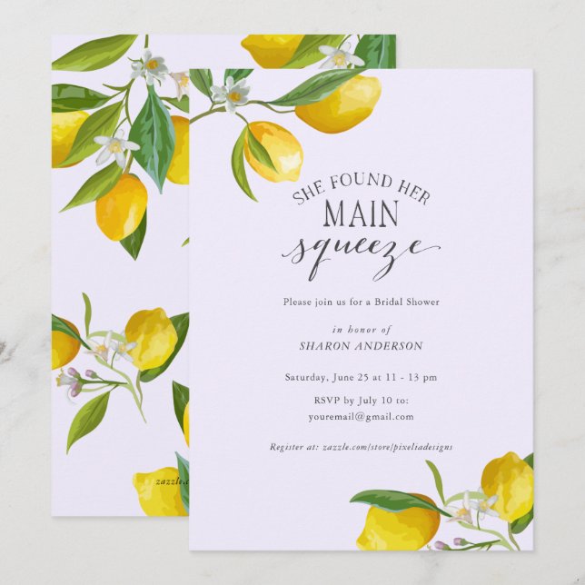 Simple elegant She found her main squeeze Bridal   Invitation (Front/Back)