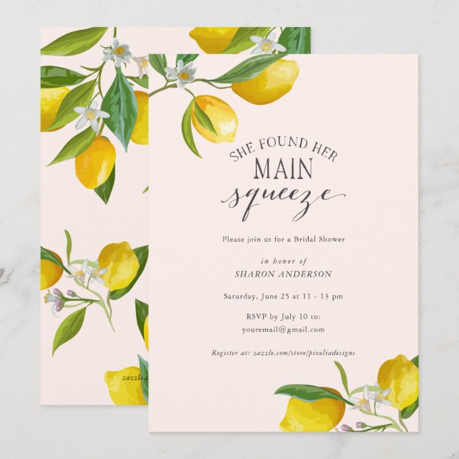 Simple elegant She found her main squeeze Bridal   Invitation (Front/Back)