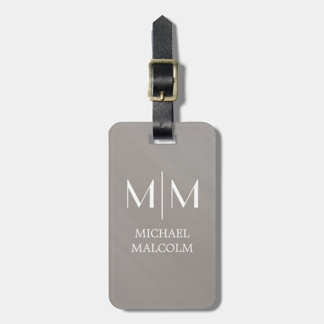 Simple Elegant Silver Brushed Metal Monogrammed  Luggage Tag (Front Vertical)
