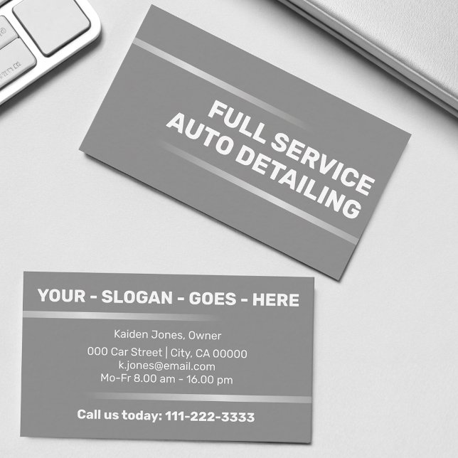 Simple Elegant Silver Car Service Auto Detailing Business Card (Creator Uploaded)