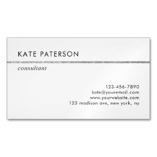 Simple Elegant Silver Glitter Stripe Magnetic Business Card