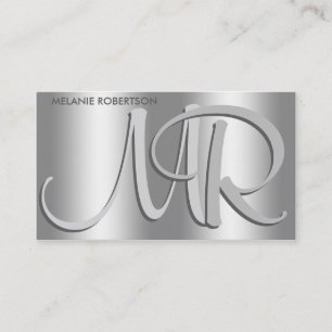 Simple Elegant Silver on Silver Script Monogram Business Card