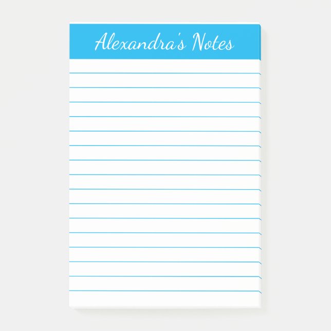 Simple Elegant Sky Blue Lined Personalized Post-it Notes (Front)