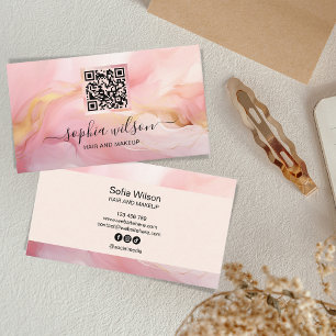 Simple Elegant Social Media Blush Pink QR Code Business Card
