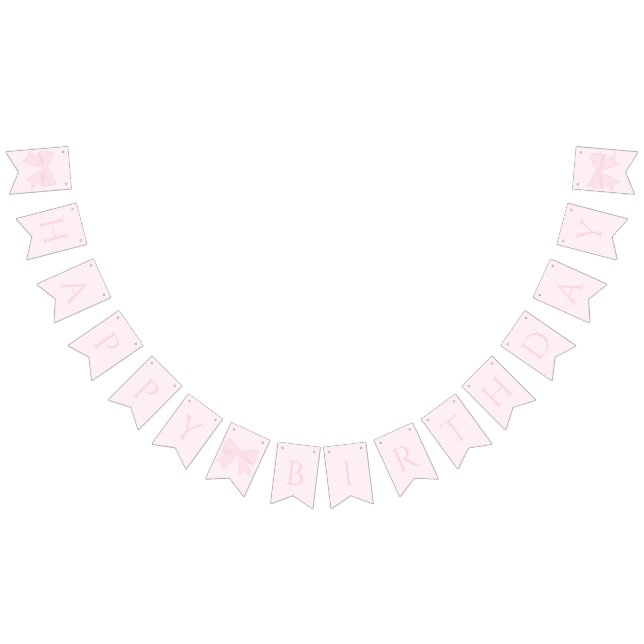 Simple Elegant Soft Pastel Pink Bow Happy Birthday Bunting Flags (All)