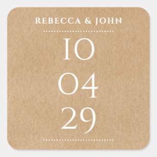 Simple Elegant Special Date Wedding   Rustic Kraft Square Sticker