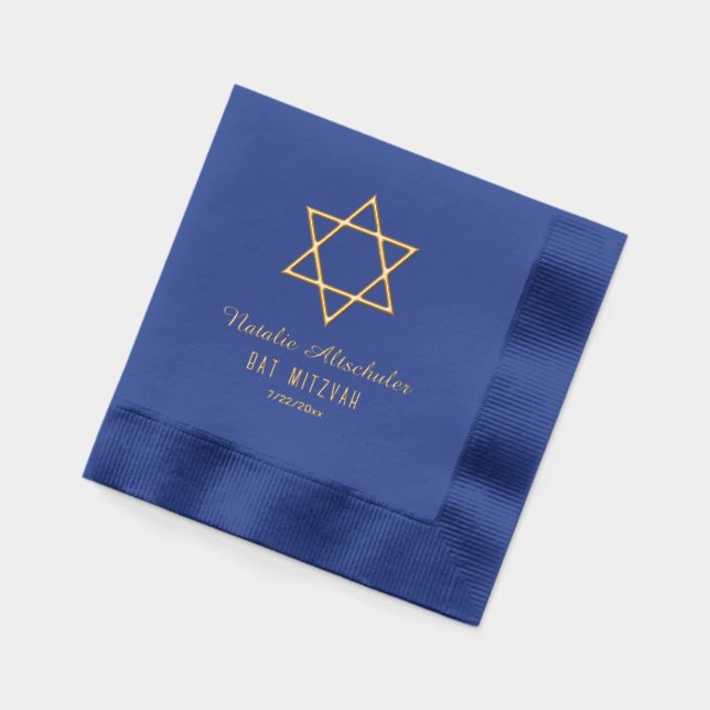 Simple Elegant Star of David #4 Bat Bar Mitzvah Foil Napkins (Left)