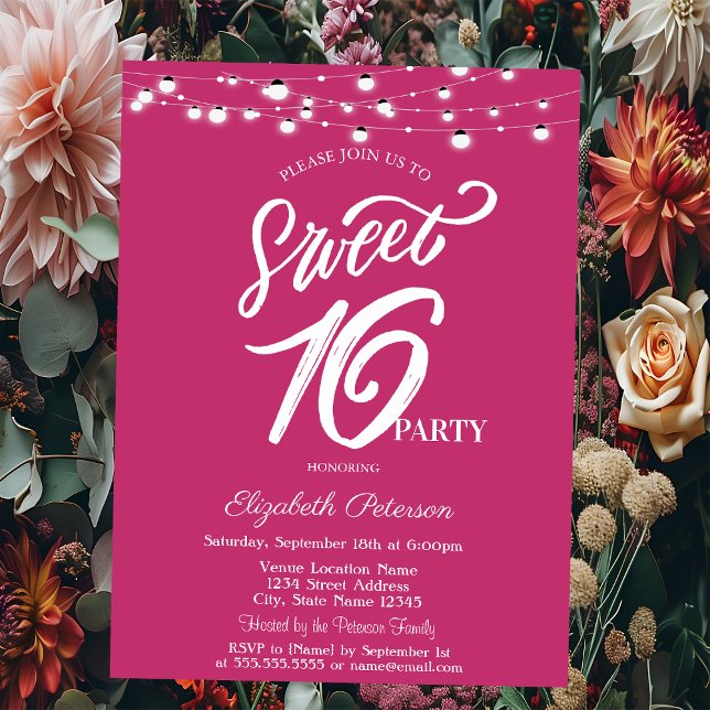 Simple Elegant String Lights Sweet 16 Invitation (Creator Uploaded)