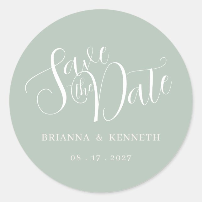 Simple Elegant Stylish Sage Wedding Save the Date Classic Round Sticker (Front)