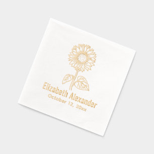 Simple Elegant Sunflower #4 Name Date Foil Napkins