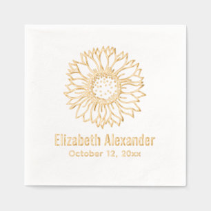 Simple Elegant Sunflower Bloom #4 Name Date Foil Napkins