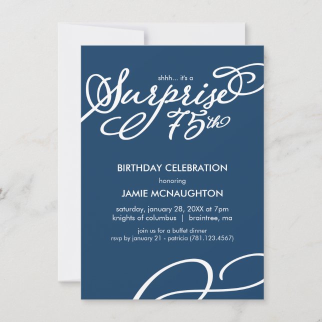 Simple, Elegant Surprise 75th Birthday Invitation (Front)