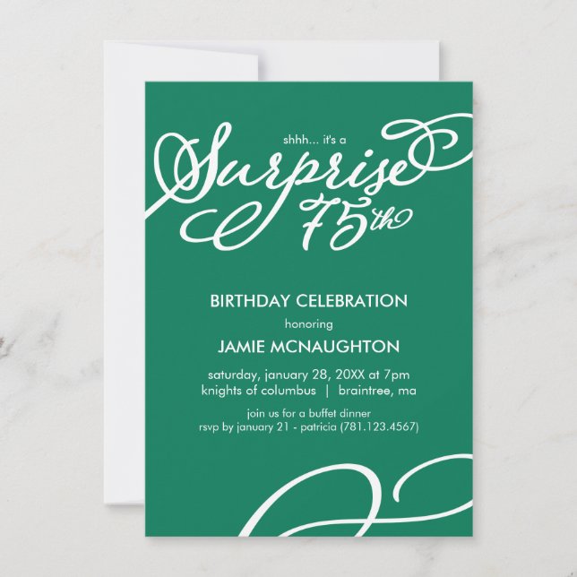 Simple, Elegant Surprise 75th Birthday Invitation (Front)