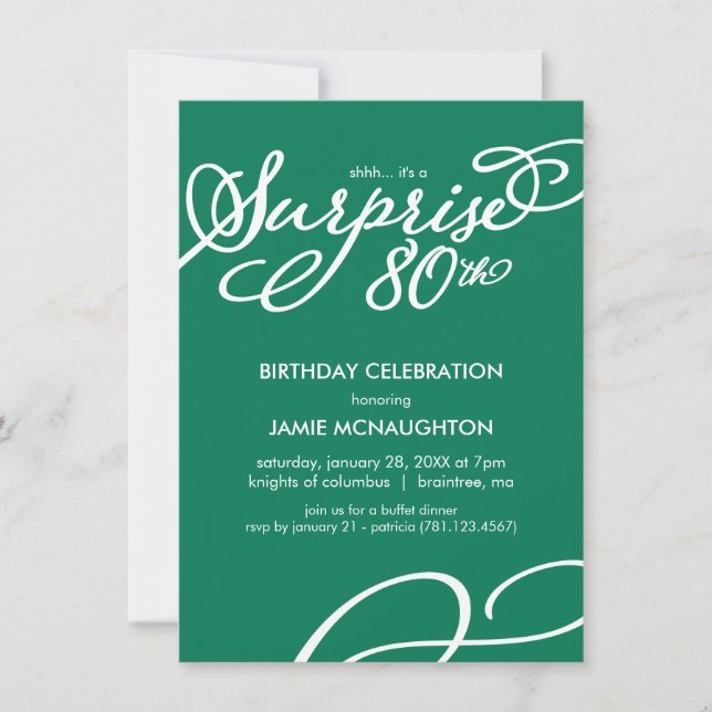 Simple, Elegant Surprise 80th Birthday Invitation (Front)