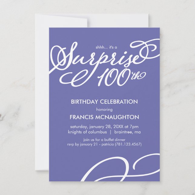 Simple, Elegant Surprise Invitation 100e anniversa (Devant)