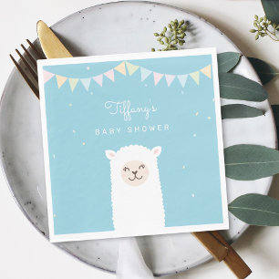 Simple Elegant Sweet Alpaca Llama Boy Baby Shower Napkin