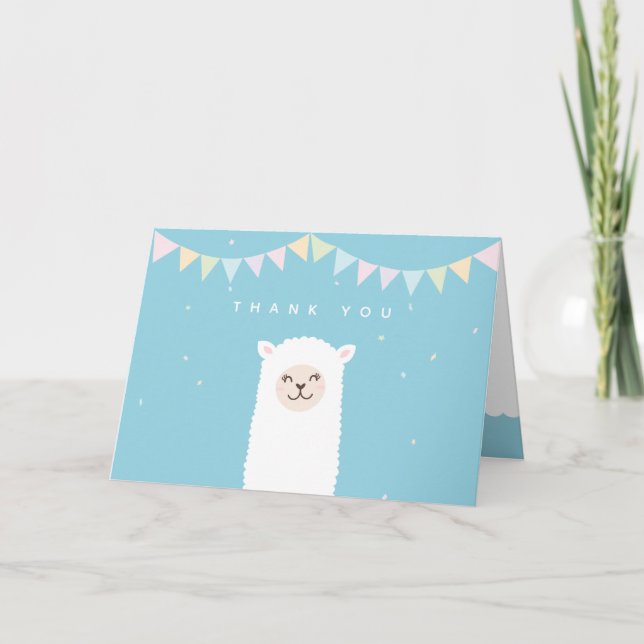 Simple Elegant Sweet Alpaca Llama Boy Baby Shower Thank You Card (Front)