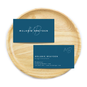 Simple Elegant Teal Blue Minimalist Monogram Business Card