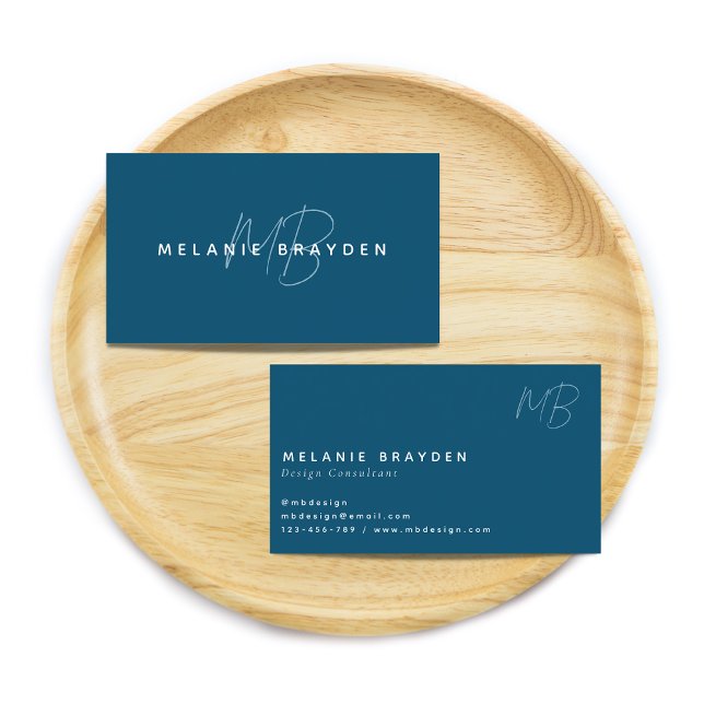 Simple Elegant Teal Blue Minimalist Monogram Business Card (Creator Uploaded)
