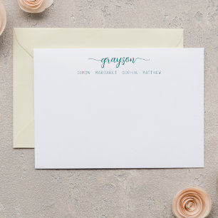 Simple Elegant Teal Blue Script Family Stationery Card