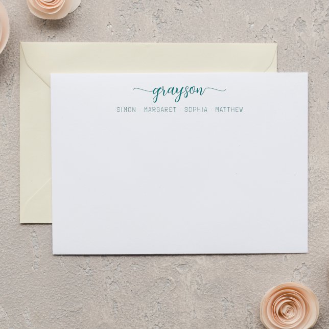 Simple Elegant Teal Blue Script Family Stationery Card (Creator Uploaded)