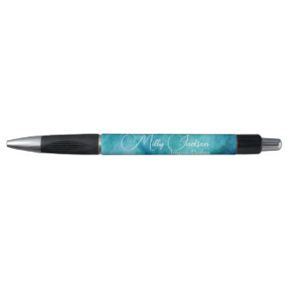 Simple Elegant Teal Gold Watercolour Custom  Pen