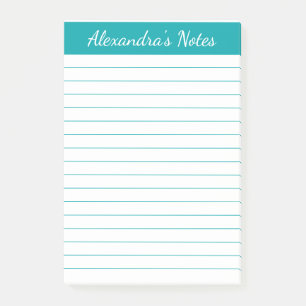 Simple Elegant Teal Lined Personalized Post-it Notes